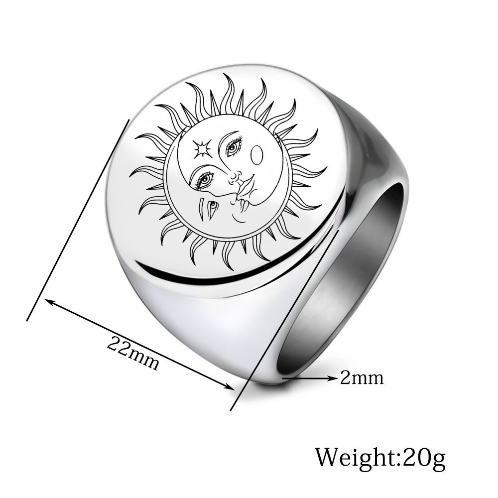 23g Weight Wide Band Ring Classification Hip-hop Punk Sun Moon Titanium Steel Plating Unisex Wide Band Ring