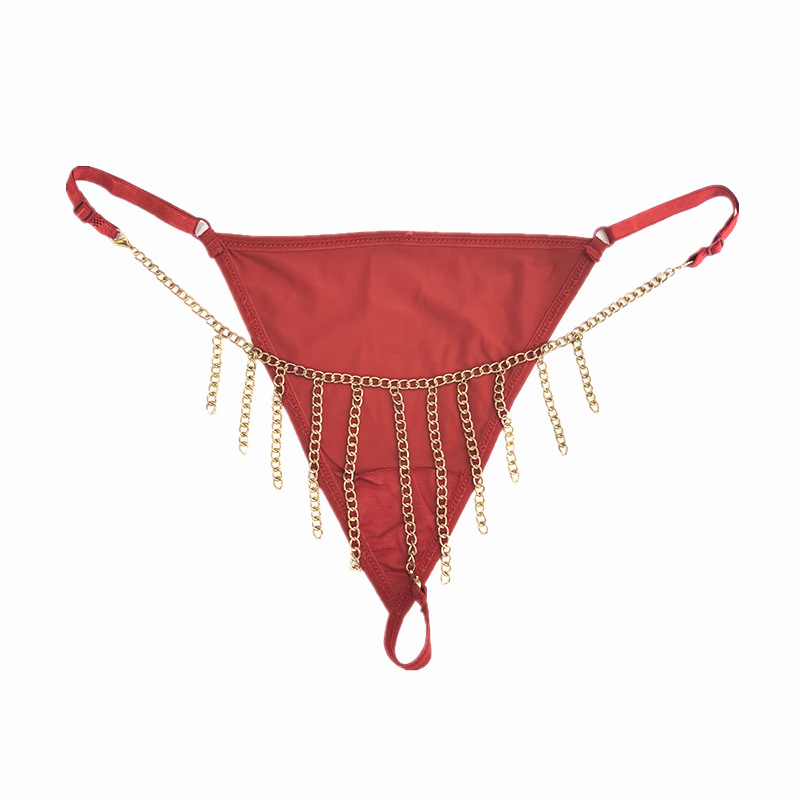 Moda europea y americana transfronteriza nueva ropa de mujer de color sólido cadena T pantalones sexy ropa interior de mujer de metal Tanga tentación