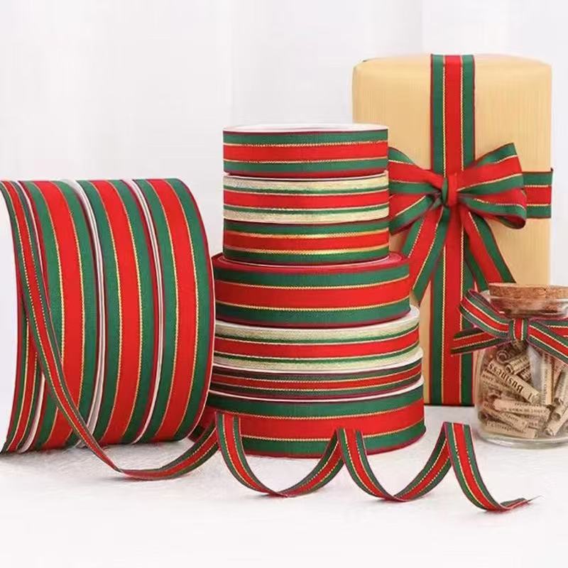 Transfronterizos de navidad cinta 2.5cm rojo y verde cinta decoración de navidad DIY caja de regalo embalaje cinta al por mayor