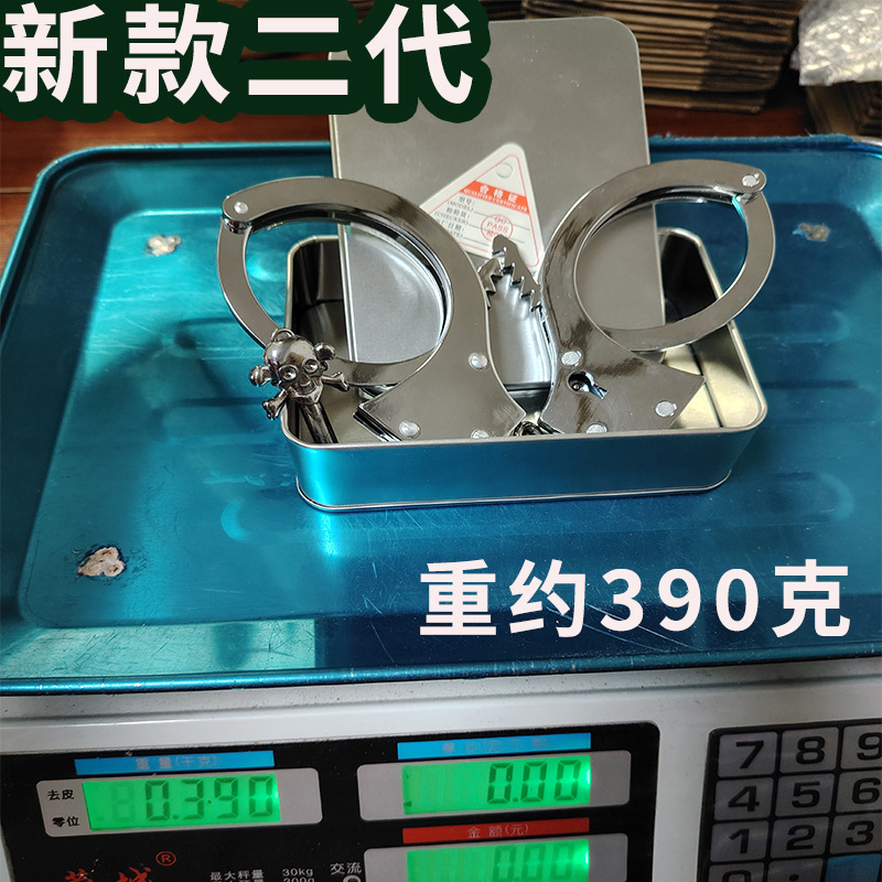 2da generación 390g pareja de metal con esposas, pulseras, grilletes, grilletes, encarcelamiento, entrenamiento, castigo, pareja, juguetes, manos