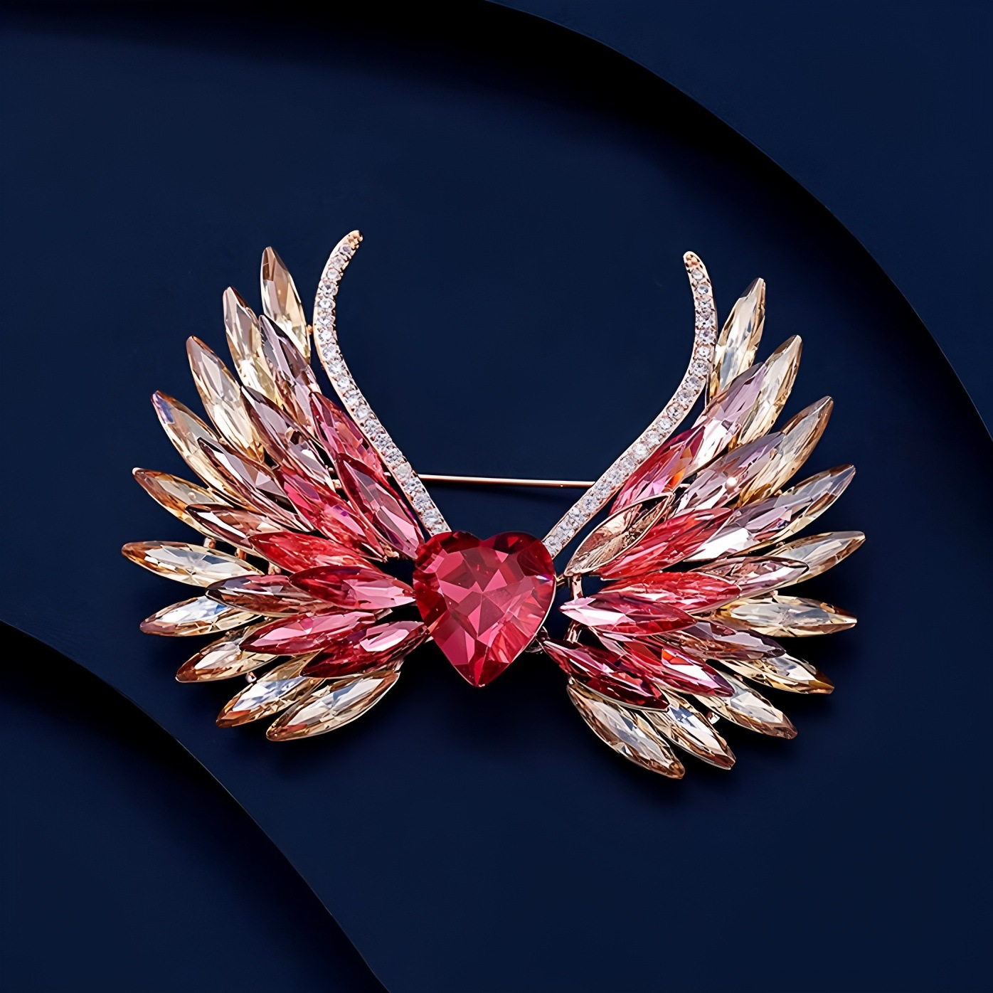 Love Angel Wings Brooch Women's Exquisite Personalized Gradient Crystal Wings Corsage Niche Design Pin Accessories