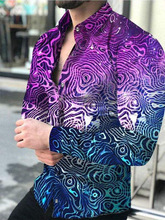 时尚潮流新款男士秋季长袖衬衫3D数码印花高端气质款休闲翻领衬衫