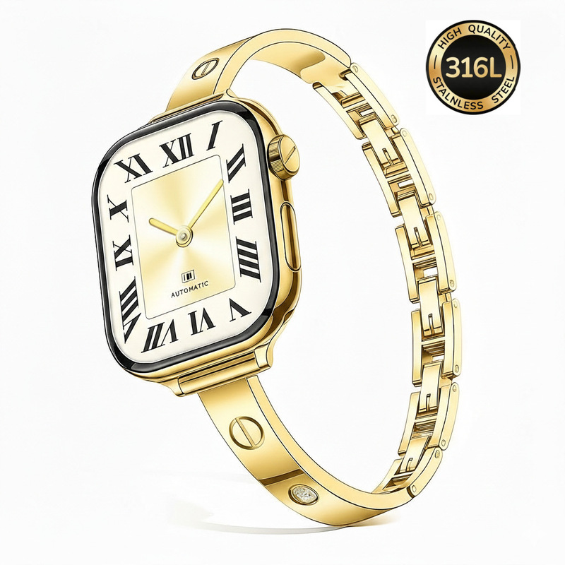 Gold-Plated Bracelet-Style Watch Band Suitable for Apple Watch, Featuring Luxurious Engraved Design and a High-End Feel for Women's Smartwatches Gold-Plated Bracelet-Style Watch Band Suitable for Apple Watch, Featuring Luxurious Engraved Design and a High-End Feel for Women's Smartwatches