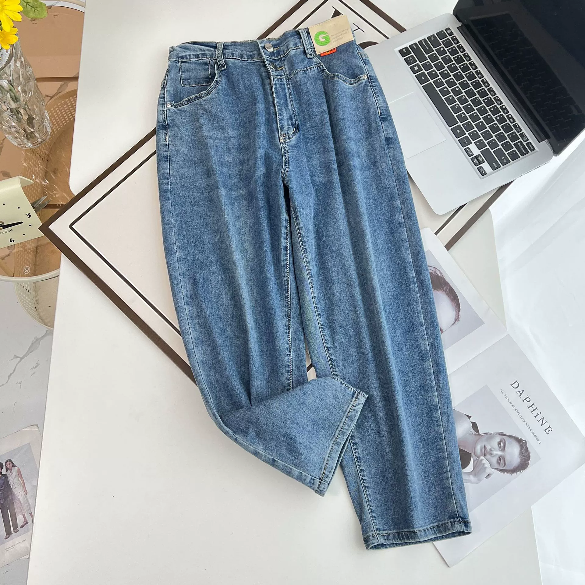Summer elastic thin harem jeans, trousers, for plus size ladies