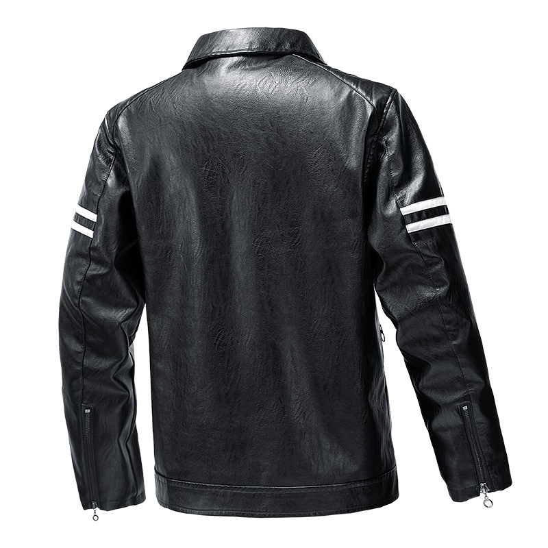 Color blocked fashion jacket, lapel, casual spring and autumn new style zipper, slim fit men's motorcycle leather jacket_voghion.com