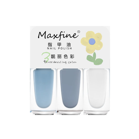 MAXFINE3支组合装指甲油免烤快干三胞胎可剥撕拉美甲25色现货批发