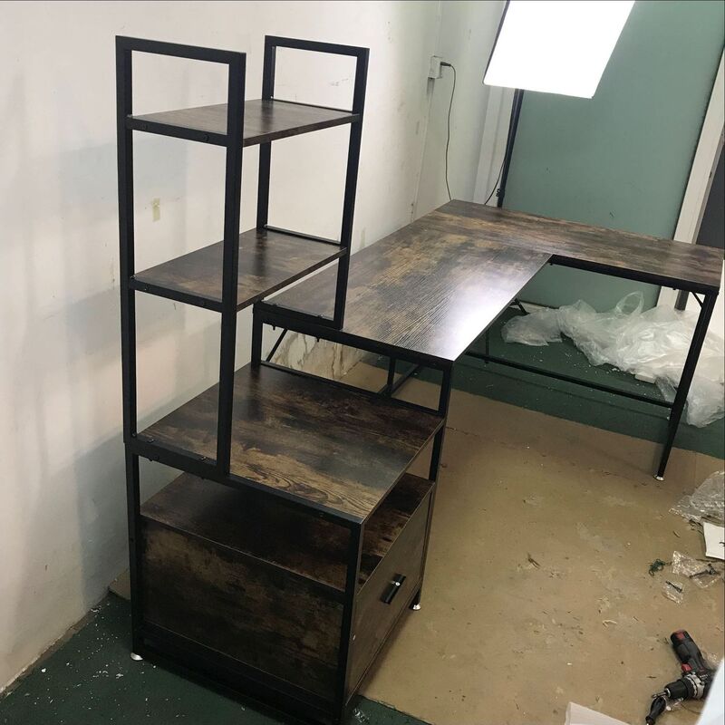 L-shaped corner desk with bookshelf storage rack with drawer file cabinet office computer desk cross-border exclusive