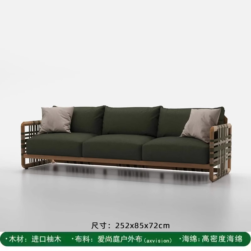 Sofá de madera maciza al aire libre terraza villa de caña silla de ocio combinación mesa de té al aire libre jardín patio muebles de casa modelo