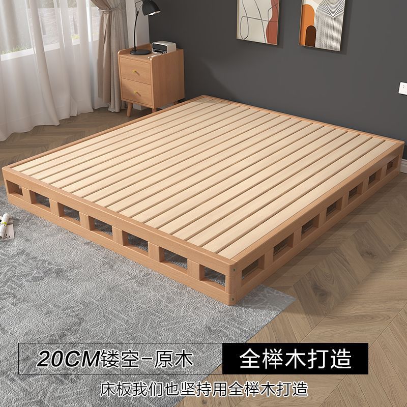 Madera de haya, cama de tatami japonesa, cama de piso, cama de madera maciza, cama sin cabezal de cama, cama doble de pino moderna y simple, cama baja image 10