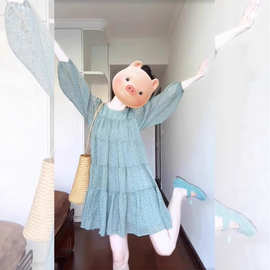 H25020 法式超好看桔梗泡泡袖连衣裙年早春洋气减龄高级感绝美茶