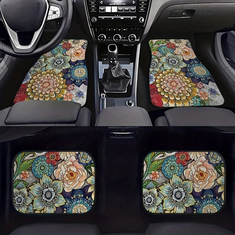 Retro Bohemian Style Car Floor Mats, Non-Slip and Stain-Resistant, Universal Car Floor Mats, Easy to Clean, Factory Ready Stock
