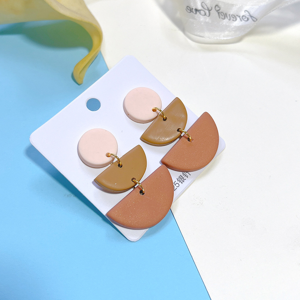 Semicircle Pattern Women's Gender 1 Pair Retro Semicircle Irregular Soft Clay Drop Earrings