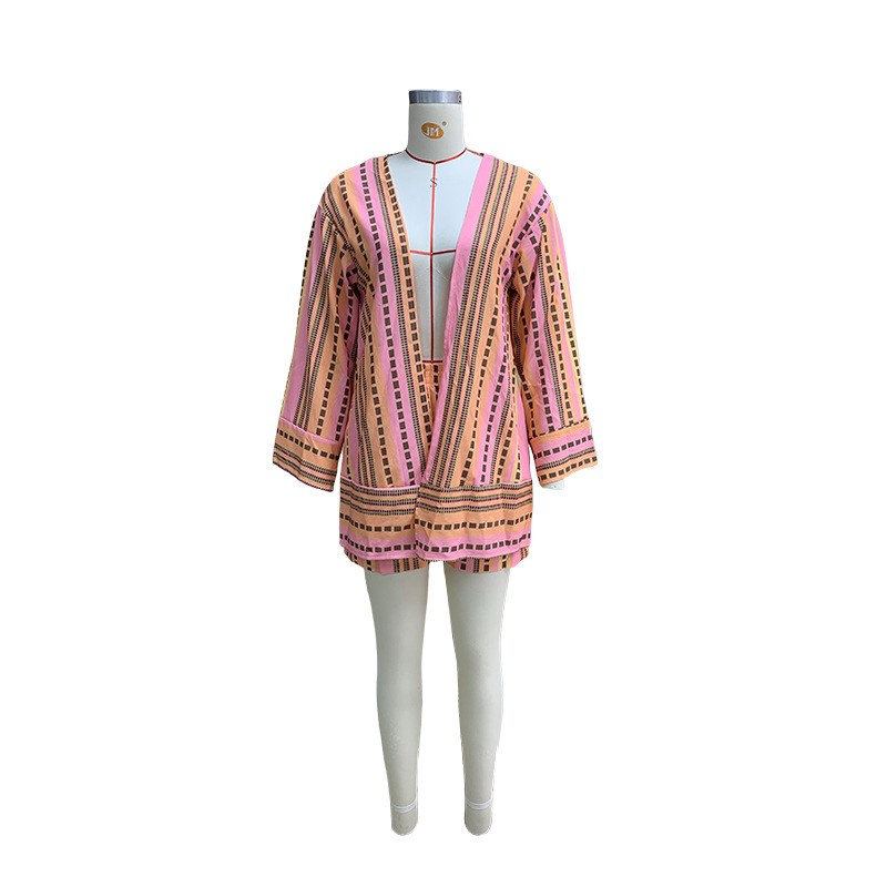Women Clothing Autumn Winter Printed Loose Top Shorts Two Piece Sets
