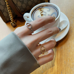 新款歐美麻花紋路鏈條戒指創意設計感豬鼻子開口戒指女飾品