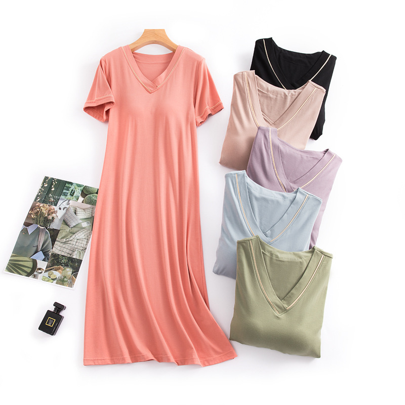 Women's Summer Blended Short Sleeve Chicken Collar Dress with Chest Pad Loose plus size Home Dress Nightgown Women's Summer Blended Short Sleeve Chicken Collar Dress with Chest Pad Loose plus size Home Dress Nightgown