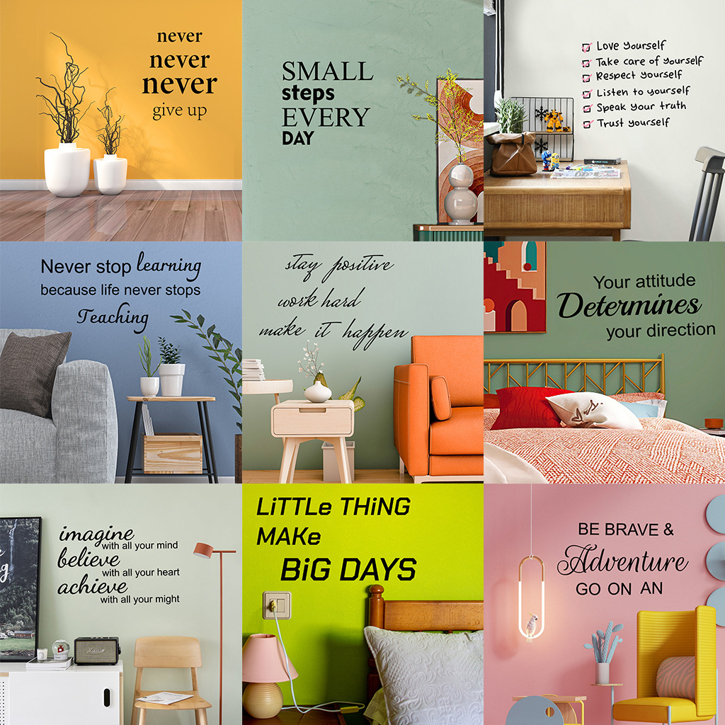 Nunca te rindas inspirador Estilo nórdico pegatinas simples SERIE DE JS-N transfronteriza dormitorio sala de estar decorativas pegatinas de pared image 3