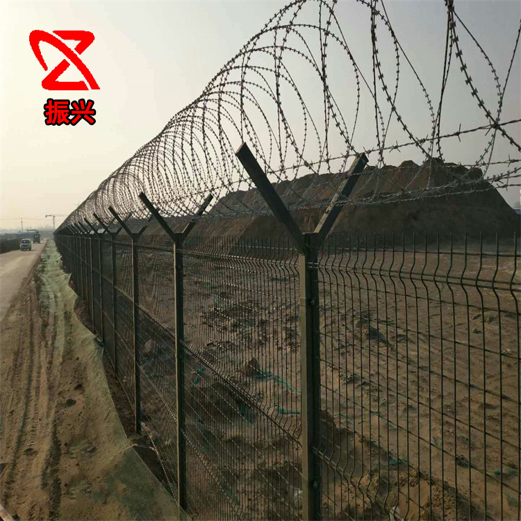 机场围栏监狱护栏网Y型柱看守所军事边防隔离刀片防攀爬刺绳网墙