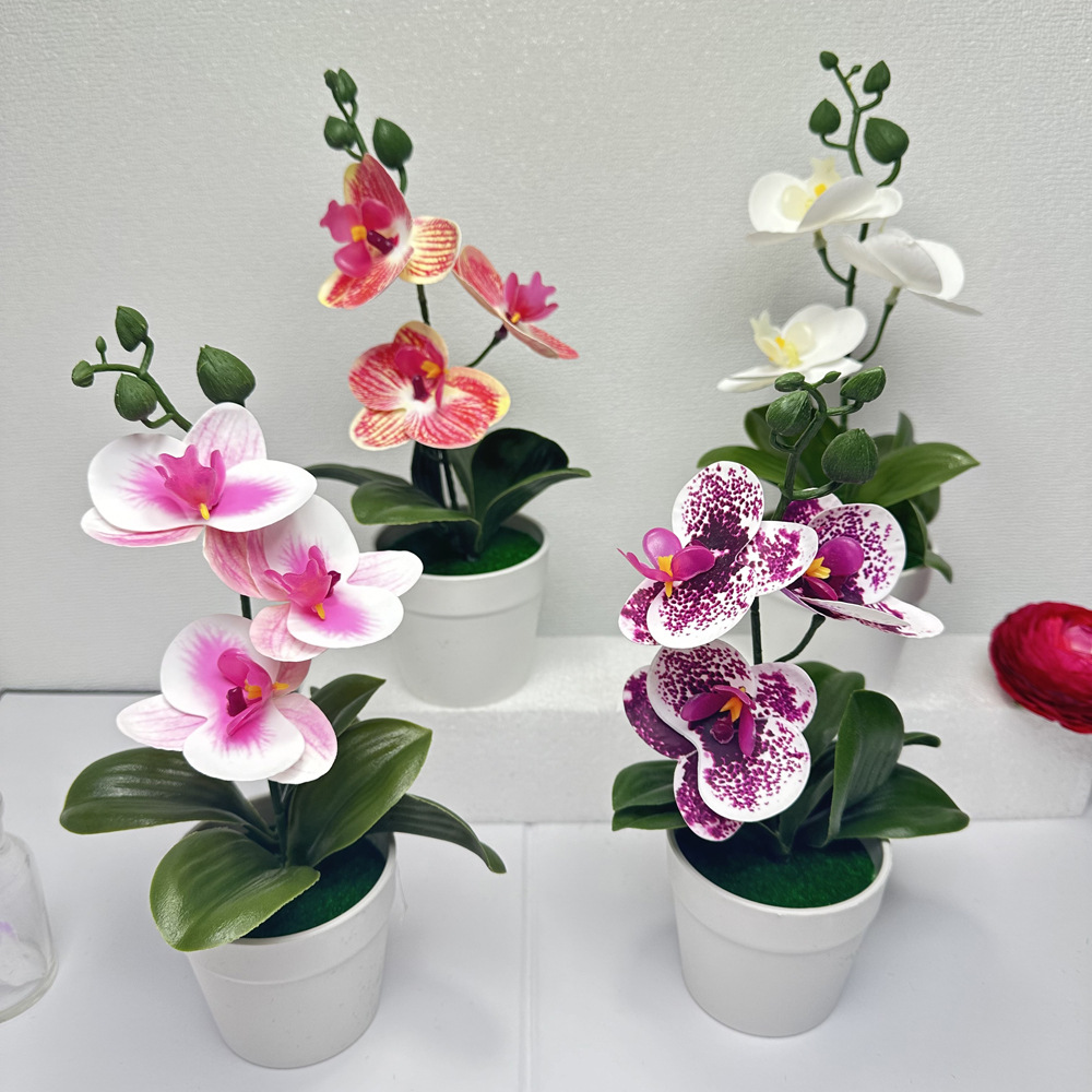 仿真三叶蝴蝶兰盆景3D胶片假花盆栽植物室内装饰仿真绿色花盆批发