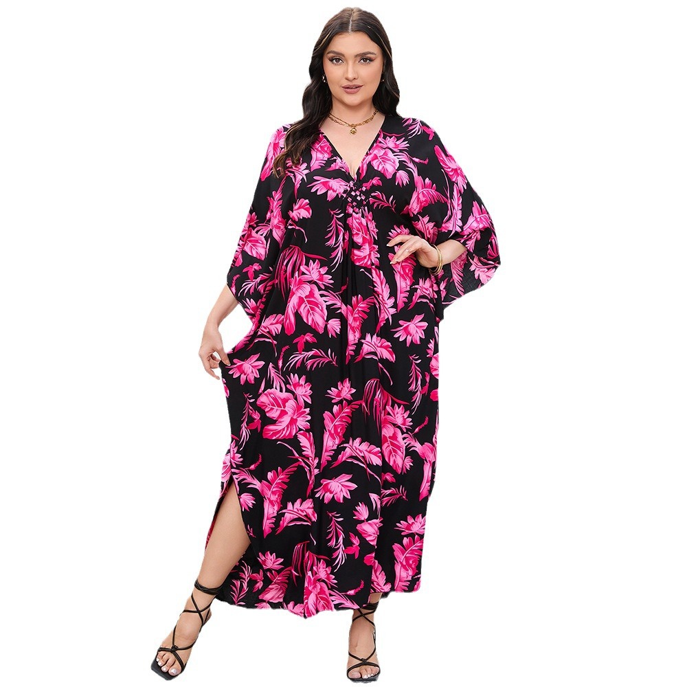 2024 nueva blusa de playa transfronteriza rayón Impresión de posicionamiento tejida a mano más vestido de tamaño falda de playa de vacaciones