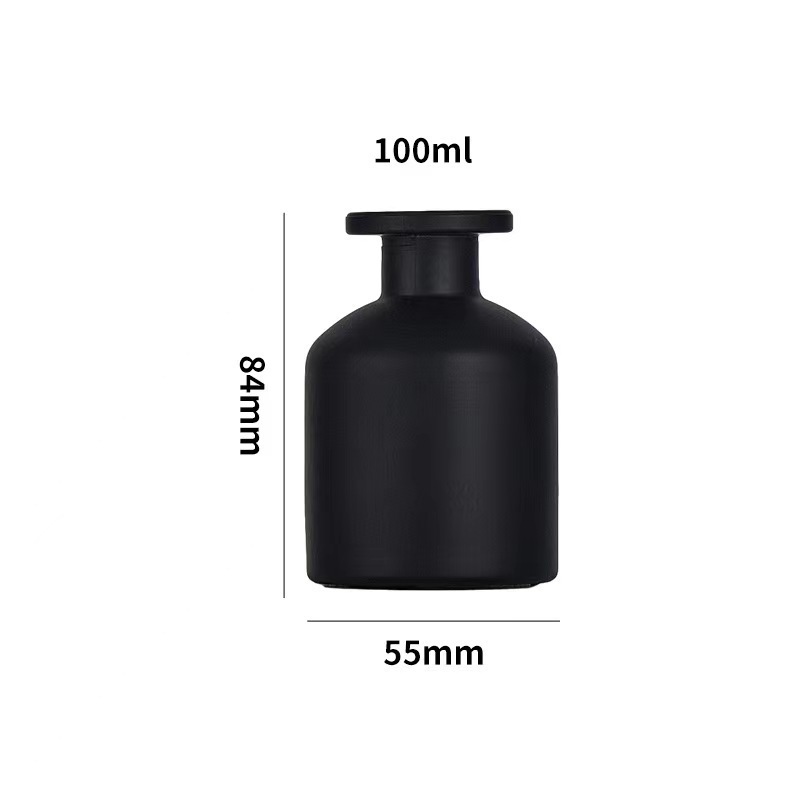 Vientre grande; Botella desnuda negra mate de 100 ml 80 / Caja