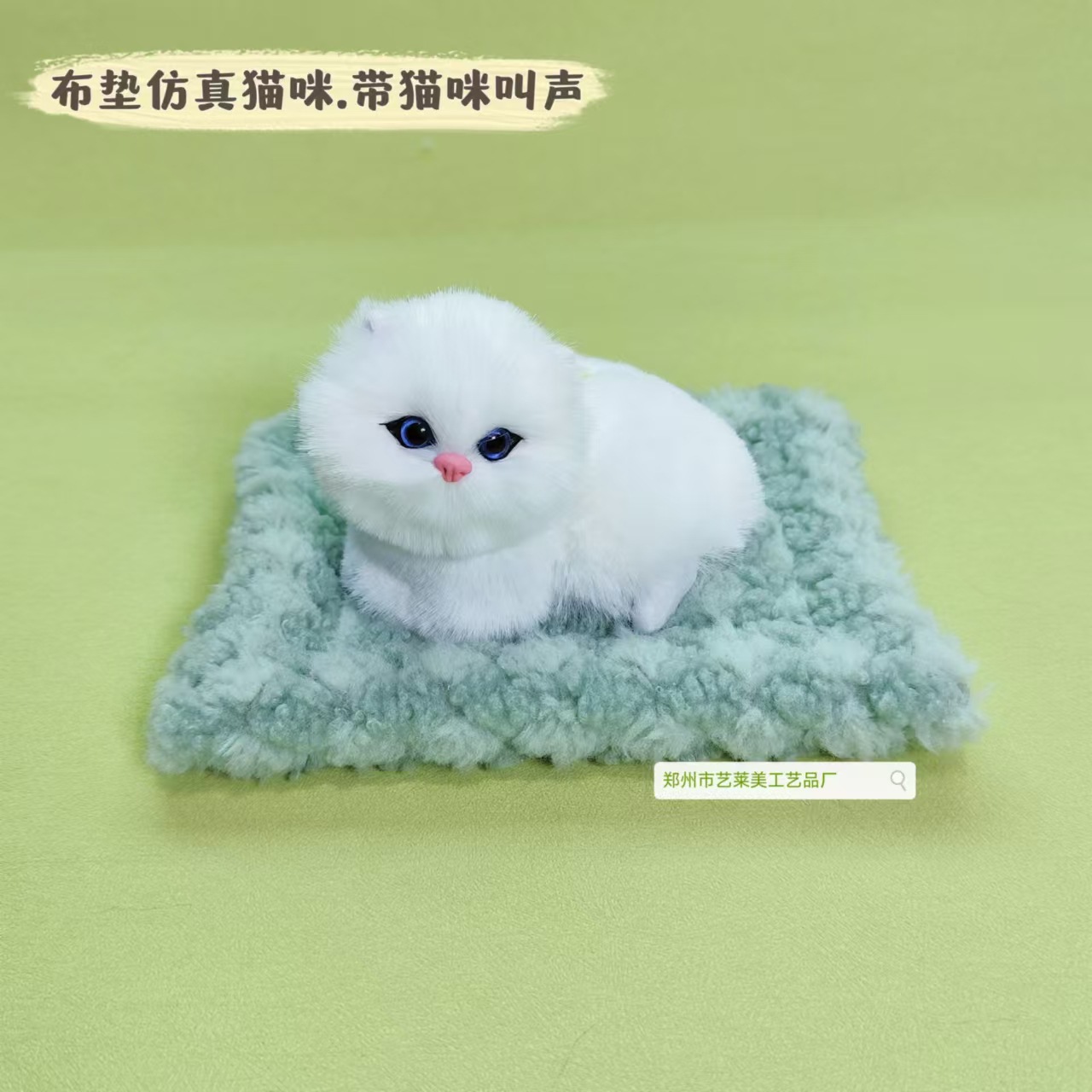 녹색 천 패드 흰색 거짓말 고양이