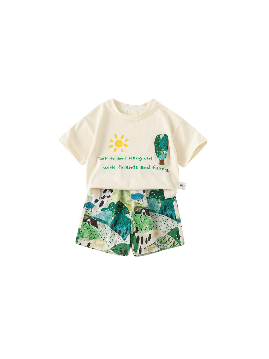 Ropa infantil Youbao, camiseta informal para niños, pantalones cortos de playa, estilo vacaciones de verano, traje infantil de dos piezas, moderno XT84045