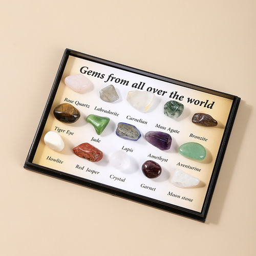 Jingdian Jewelry 15 Polished Rolling Stones Boxed Crystal Jade Semi-precious Ore Specimens Popular Science Ornaments Wholesale