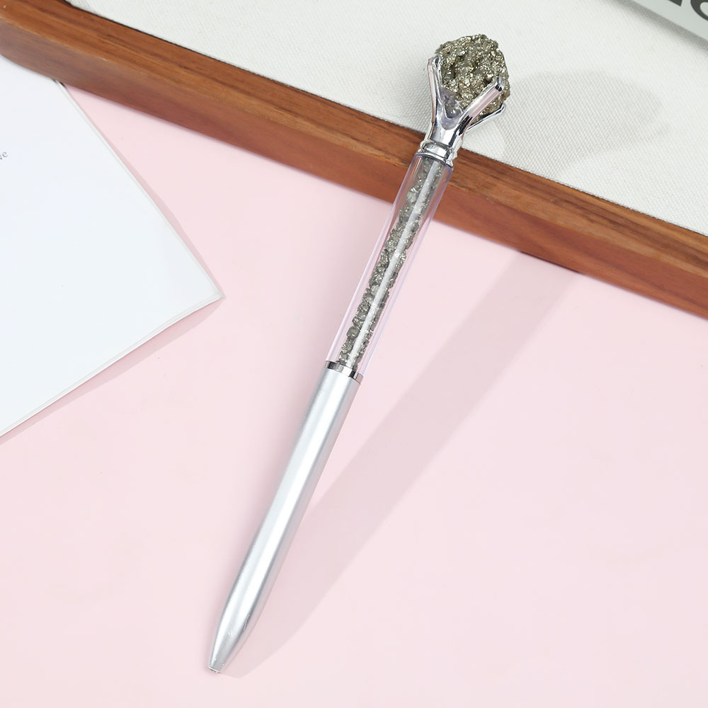 Estudiantes de escritura de cristal natural piedra crudo lápiz de escritura papelería arena flotante lápiz de bola de alta calidad regalos publicidad lápiz de firma