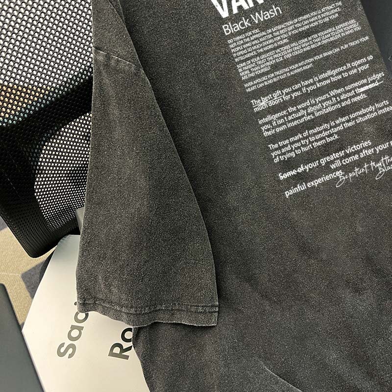 High Street Retro Washed Worn Printed Short Sleeved T shirt Hip Hop Casual Mid Length Coat Trendy