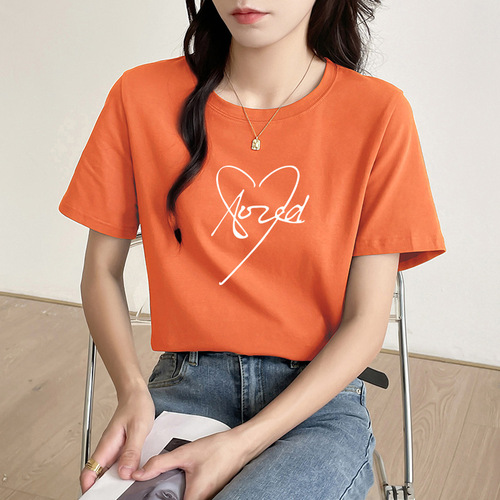 Orange Short-Sleeve T-Shirt for Women, Loose-Fit Plus-Size, True-Shoulder Design, Versatile Top—Perfect as a 2025 Layering Base Shirt