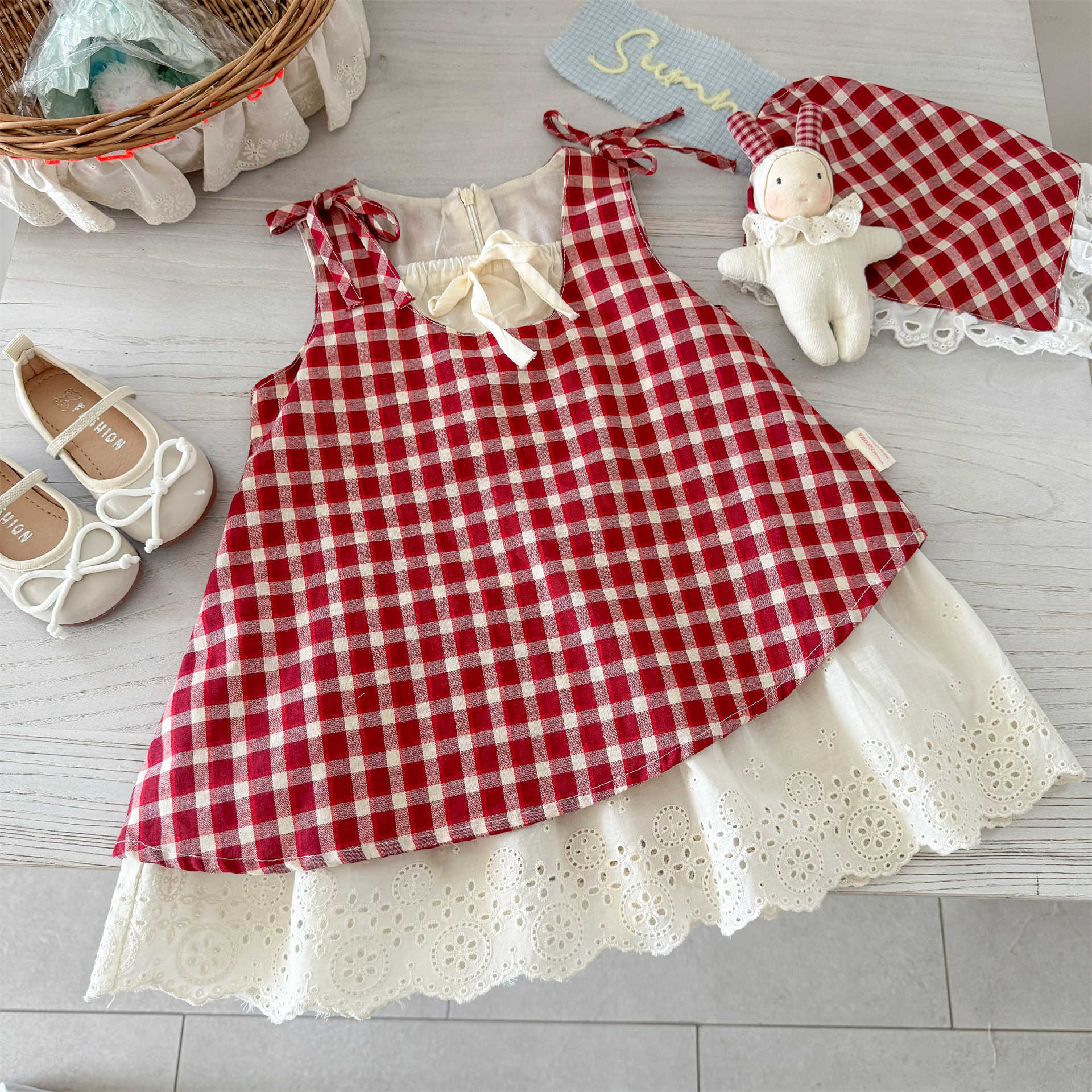 [Diadema gratis] Verano nuevo estilo niños niñas lindo estilo occidental moda estilo vacaciones lindo vestido dulce