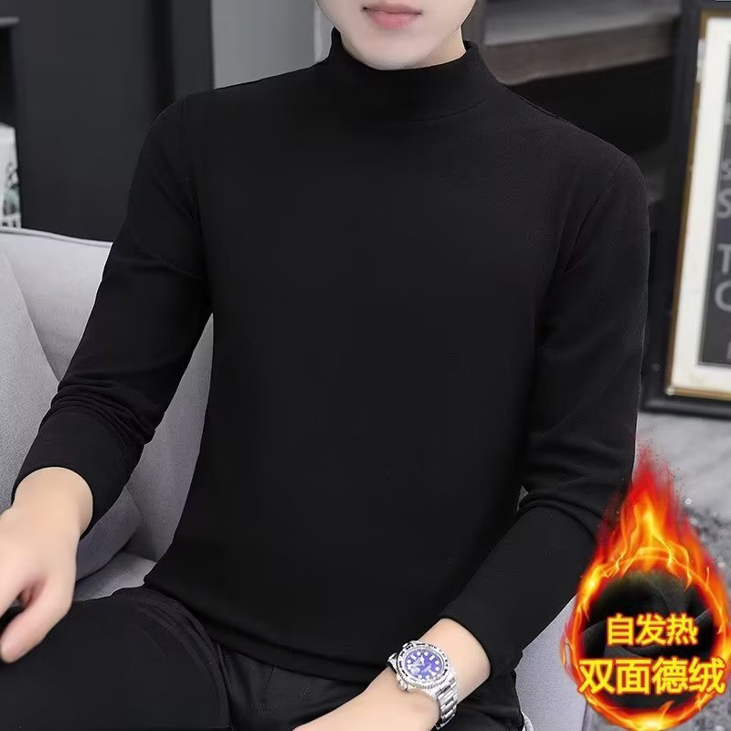 德绒打底衫秋冬季新款韩版修身保暖男士半高领上衣双面绒长袖t桖