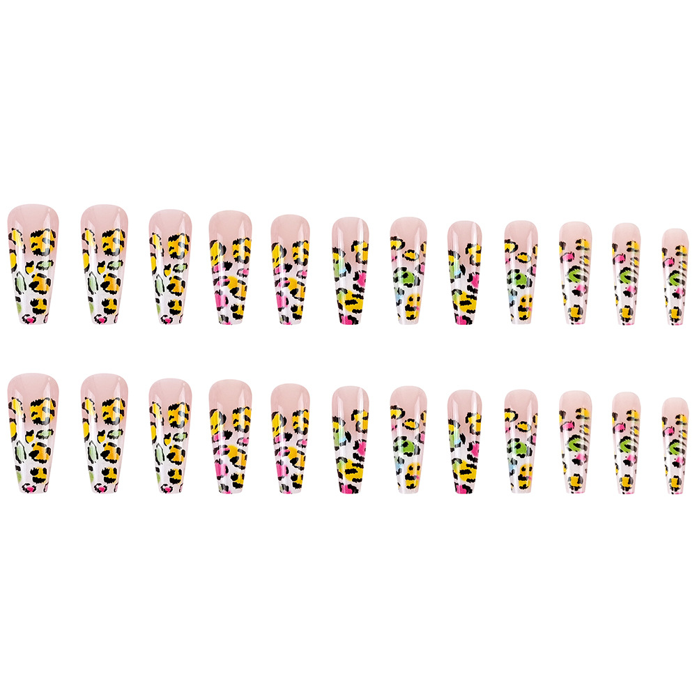 Leopardo francés super largo desgaste de uñas chicas calientes parches de uñas falsas productos terminados al por mayor venta cruzada de uñas en caliente