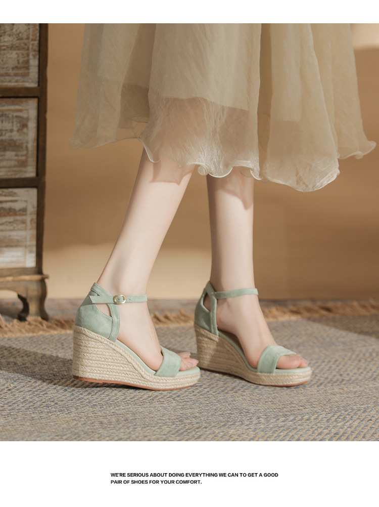 Sandal nữ gót xuồng cao đế dày hở mũi quai đan dây thừng — Xanh lá cây nhạtcolor chi tiết 15