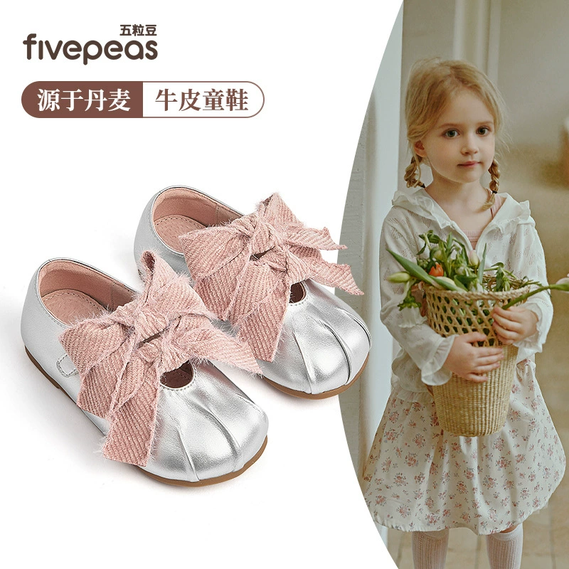 Кожаные туфли для девочек Five Beans. Новые осенние детские туфли принцессы. Туфли для вечеринок с бантом. Туфли Лолиты на мягкой подошве. Дышащие.