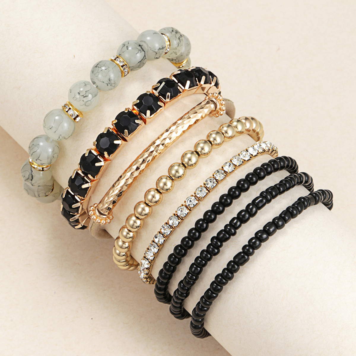 7 Pieces Quantity 7 Pieces Fashion Geometric Glass Inlay Artificial Gemstones Unisex Bracelets