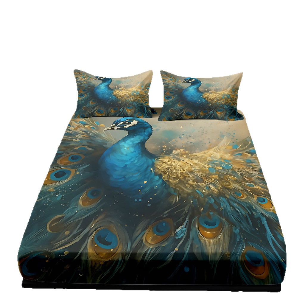 TEMU / JIT transfronterizo pro-skin Peacock serie de patrón de impresión digital de alta definición cama gazonas ropa de cama kit
