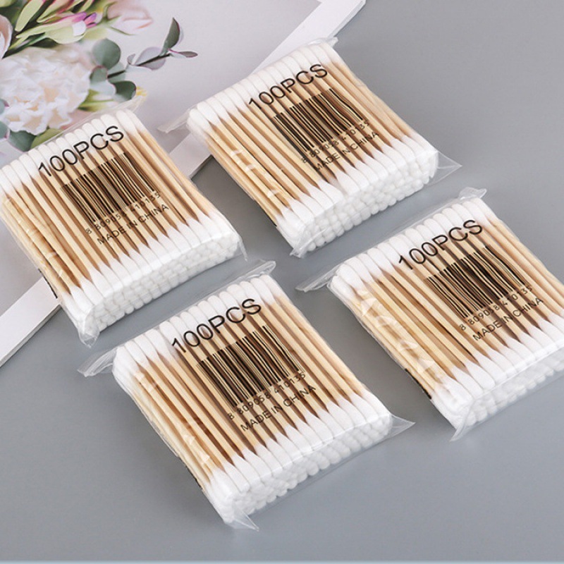 Household cleaning disposable cotton sanitary cotton swab double wooden stick head cotton swab cotton cosmetic stick 30 Pack 80 Pack