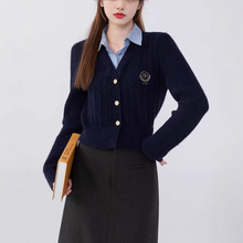 假两件针织衬衫领拼接学院风上衣女装春季2024新款开衫毛衣外套