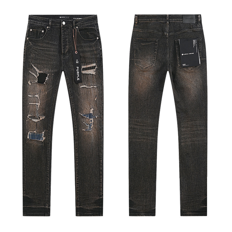 PURPLE BRAND JEANS美潮高街男士休闲破洞设计款修身显瘦牛仔长裤|undefined