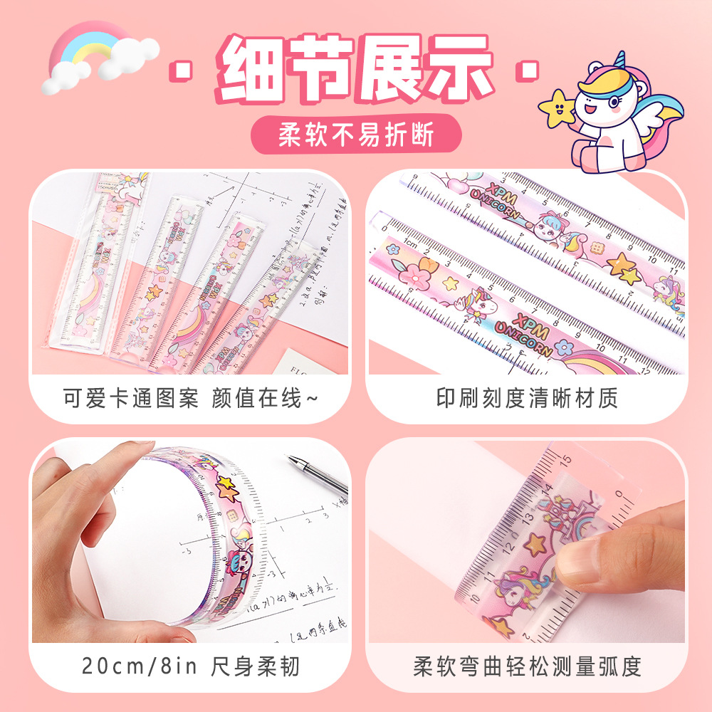 Regla recta de dibujos animados para niños de alto valor facial creativo de dibujo multifuncional de medición de aprendizaje de escala de papelería