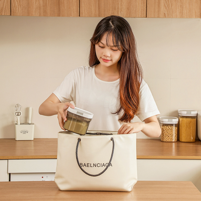 Frasco sellado de grado alimenticio de plástico tarro de leche en polvo arroz en polvo caja de almacenamiento tarro caja de almacenamiento de silicona magnética colgante cuchara sellada tarro