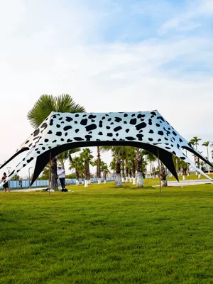Pengcheng's new printed black vinyl canopy tent is designed for outdoor camping, requires no assembly, opens quickly, is rainproof, and can be customized with a logo
