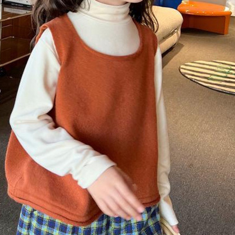 韩版女童针织背心2024秋装纯色新款儿童洋气毛衣马甲宝宝上衣潮