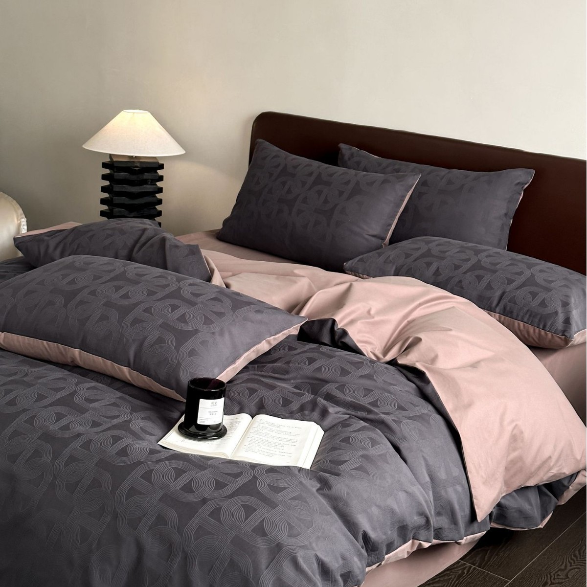 Juego de cama de cuatro piezas de algodón jacquard 100S de alta gama, juego de cuatro piezas de algodón puro para otoño e invierno, cálido y grueso.