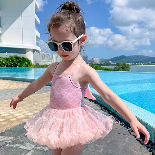 Children's swimsuit, girl's Korean-style one-piece princess dress-style baby back wings swimsuit for girls, hot spring swimsuit