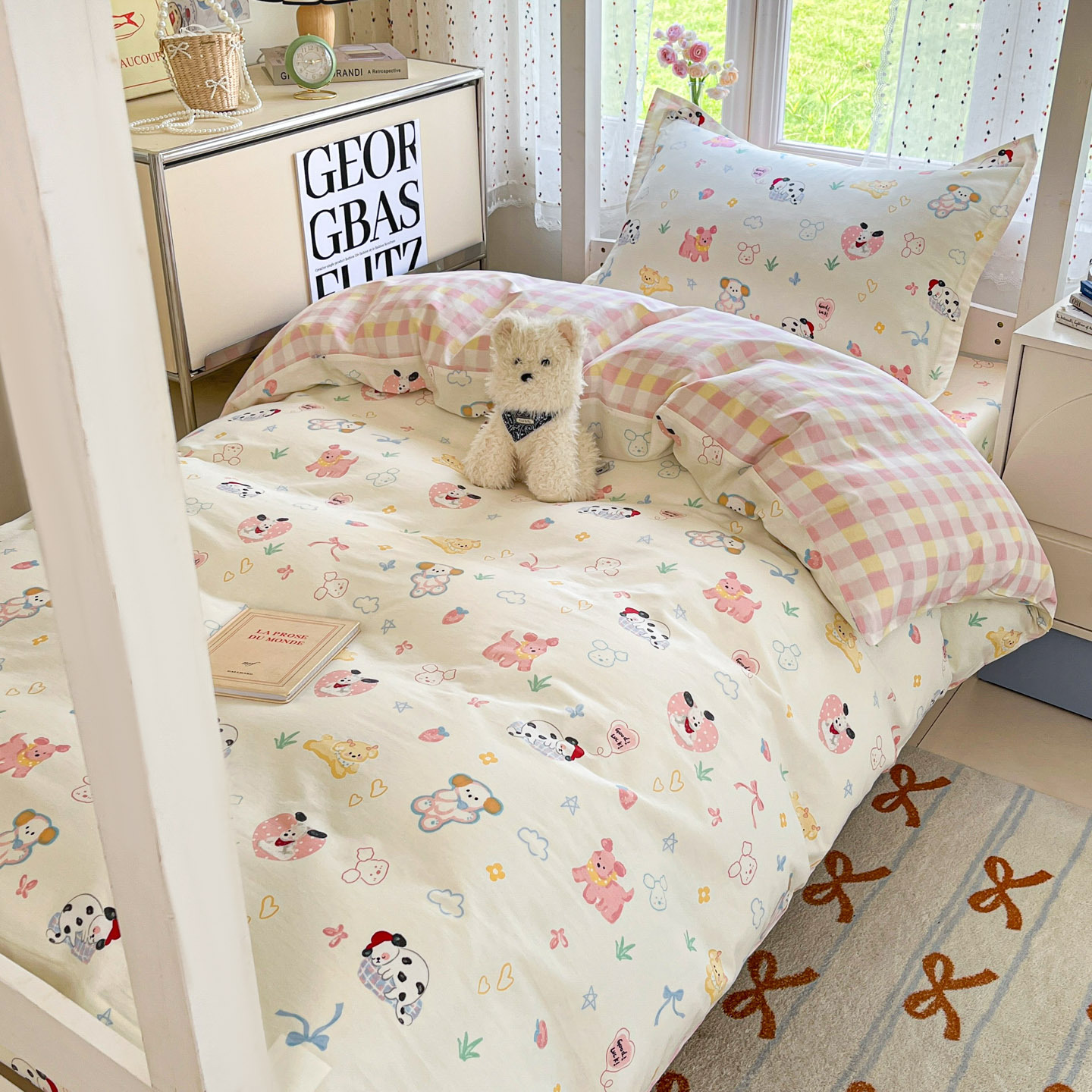 Dormitorio universitario traje de tres piezas de algodón puro 2025 nueva sábana individual de dibujos animados edredón sábana ropa de cama