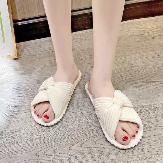 Cross Flat Bottom Slippers Four Seasons New Girls' Heart Butterfly Cute Home Indoor Soft Bottom Comfortable Cotton and Linen Slippers