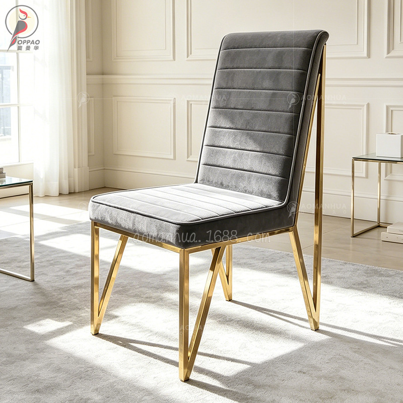 Light Luxury Stainless Steel Gold Dining Chair for Home Use, Creative Restaurant, Cafe, Leisure Velvet Backrest Chair, Desk Chair