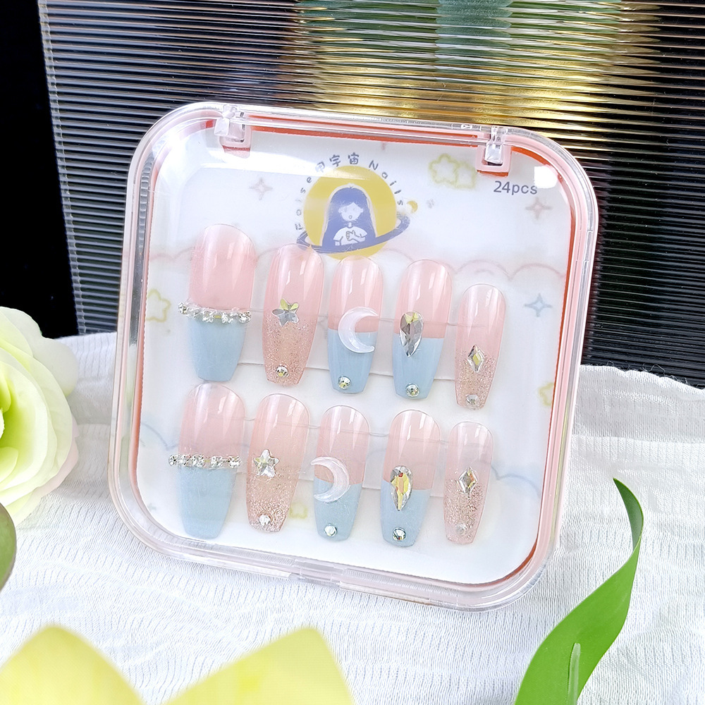 Uñas postizas Air Soft, sin pliegues, hechas a mano, piezas de uñas portátiles, piezas de uñas de material suave de lujo ligero, 24 piezas en caja de plástico, arte de uñas al por mayor.